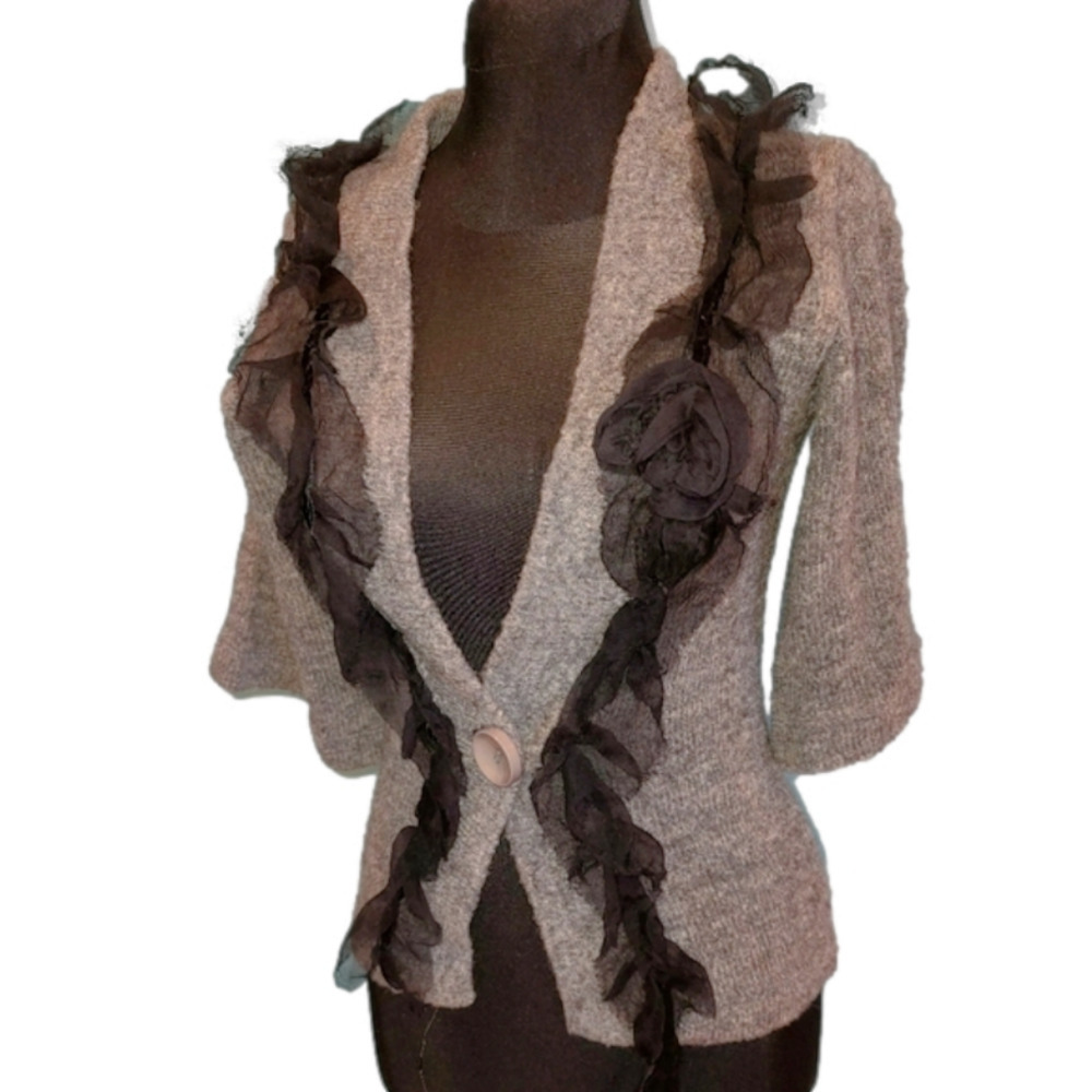 Rinascimento knit cardigan with ruffles Cinch Waist
